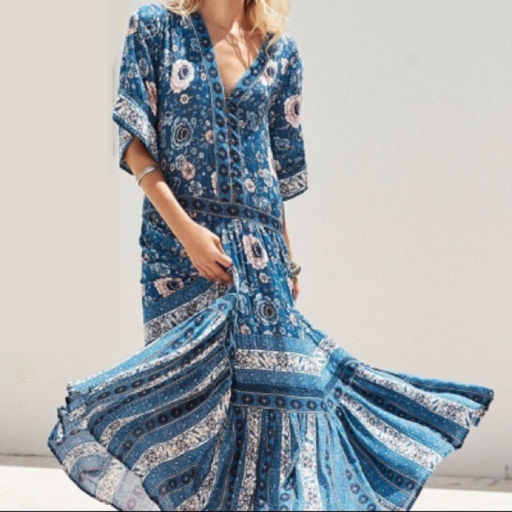 Blue ZAHARA Floral Maxi DRESS Gown Navy NEW